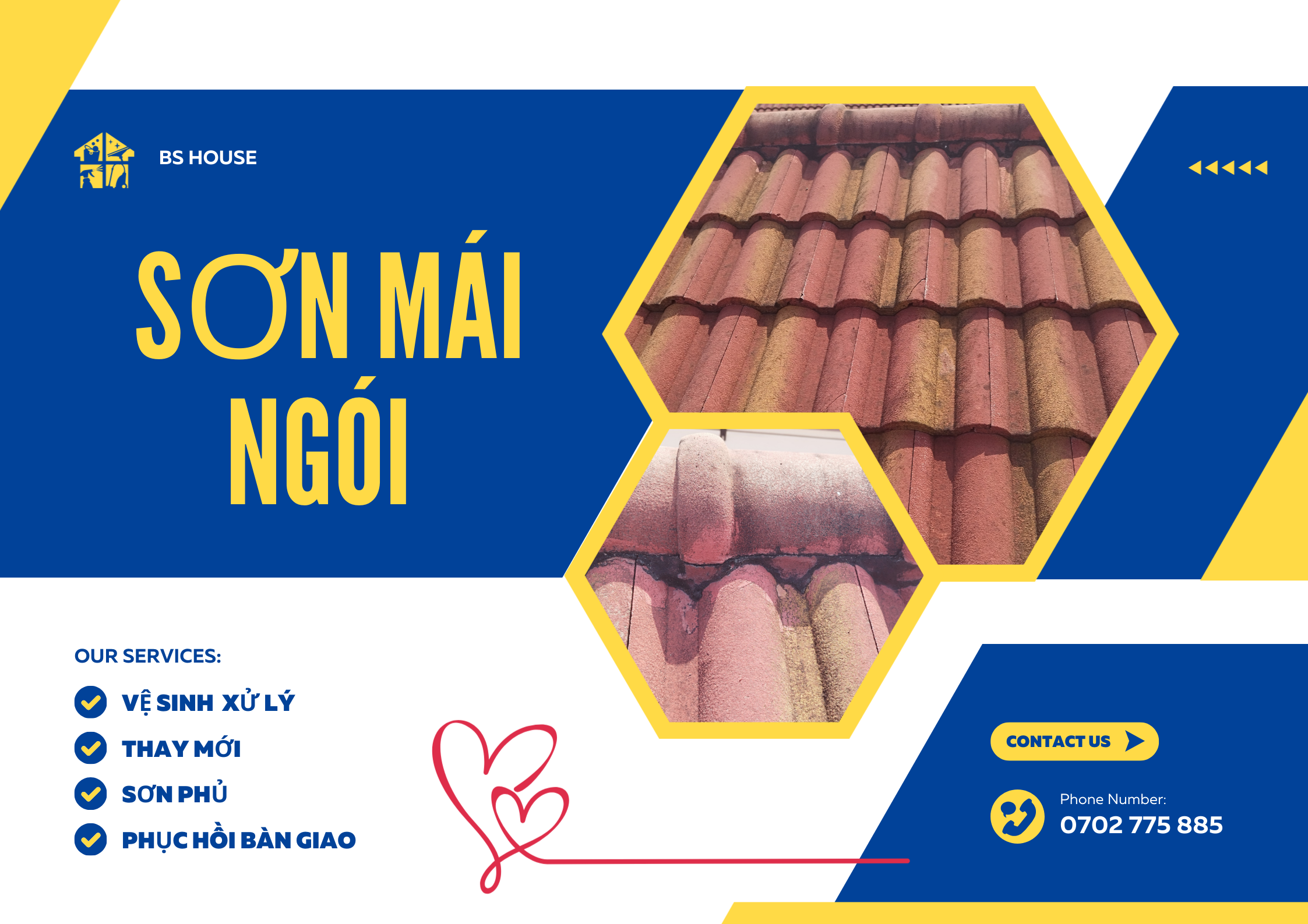 Mái ngói sau khi phục hồi và sơn chống thấm trông như mới